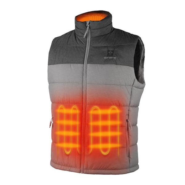 ORORO Men's Large Gray 7.2-Volt Lithium-Ion Lightweight Heated Vest with (1) 5.2 Ah Battery and Charger