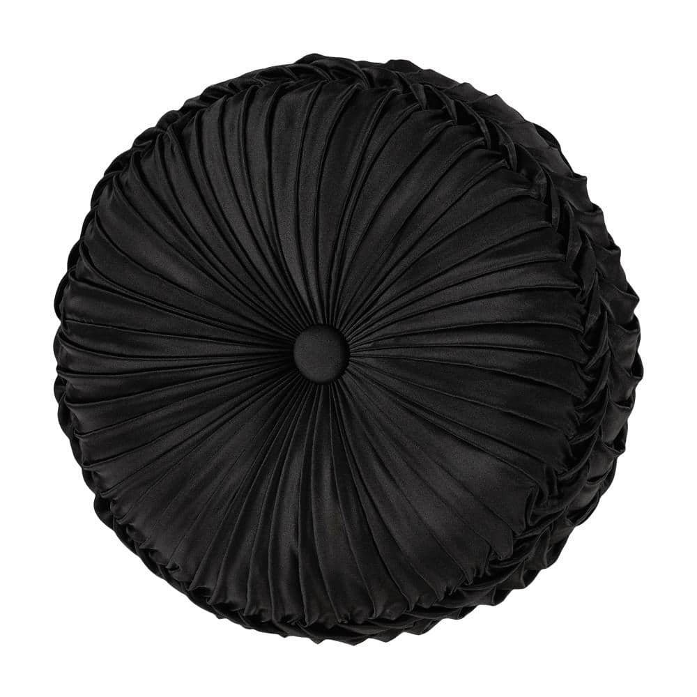Branson Black and Gold Polyester Tufted Round Decorative Throw Pillow 15 x 