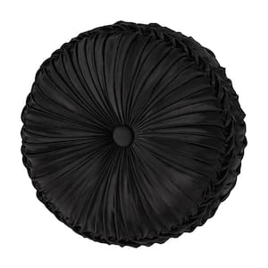 Branson Black and Gold Polyester Tufted Round Decorative Throw Pillow 15 x 15 in.