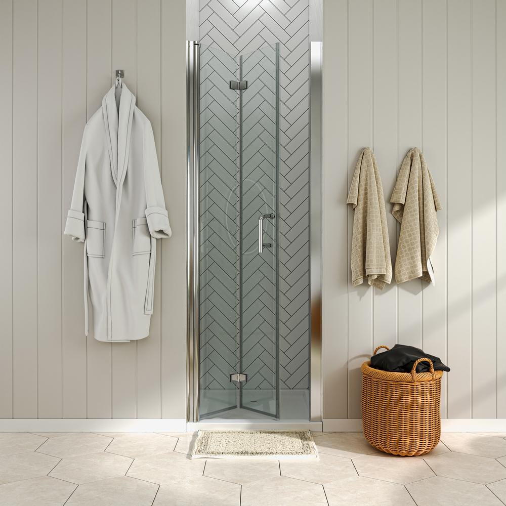Chrome Frameless Bi-Fold Shower Door with Clear Glass