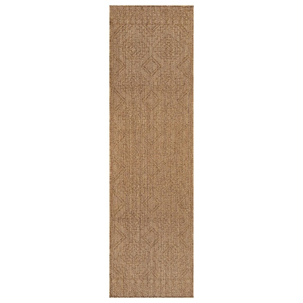 Geometric Border Natural/Jute Easy-Care Indoor/Outdoor Flat Woven 2 ft. 3 in. x 6 ft. Natural Area Rug
