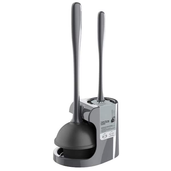 1-Set Toilet Plunger and Bowl Brush Combo for Bathroom Cleaning, Gray