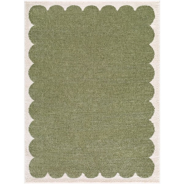 ELLE Decor Rivoli 6 ft. x 9 ft. Green/Cream Solid Color Machine Washable Area Rug