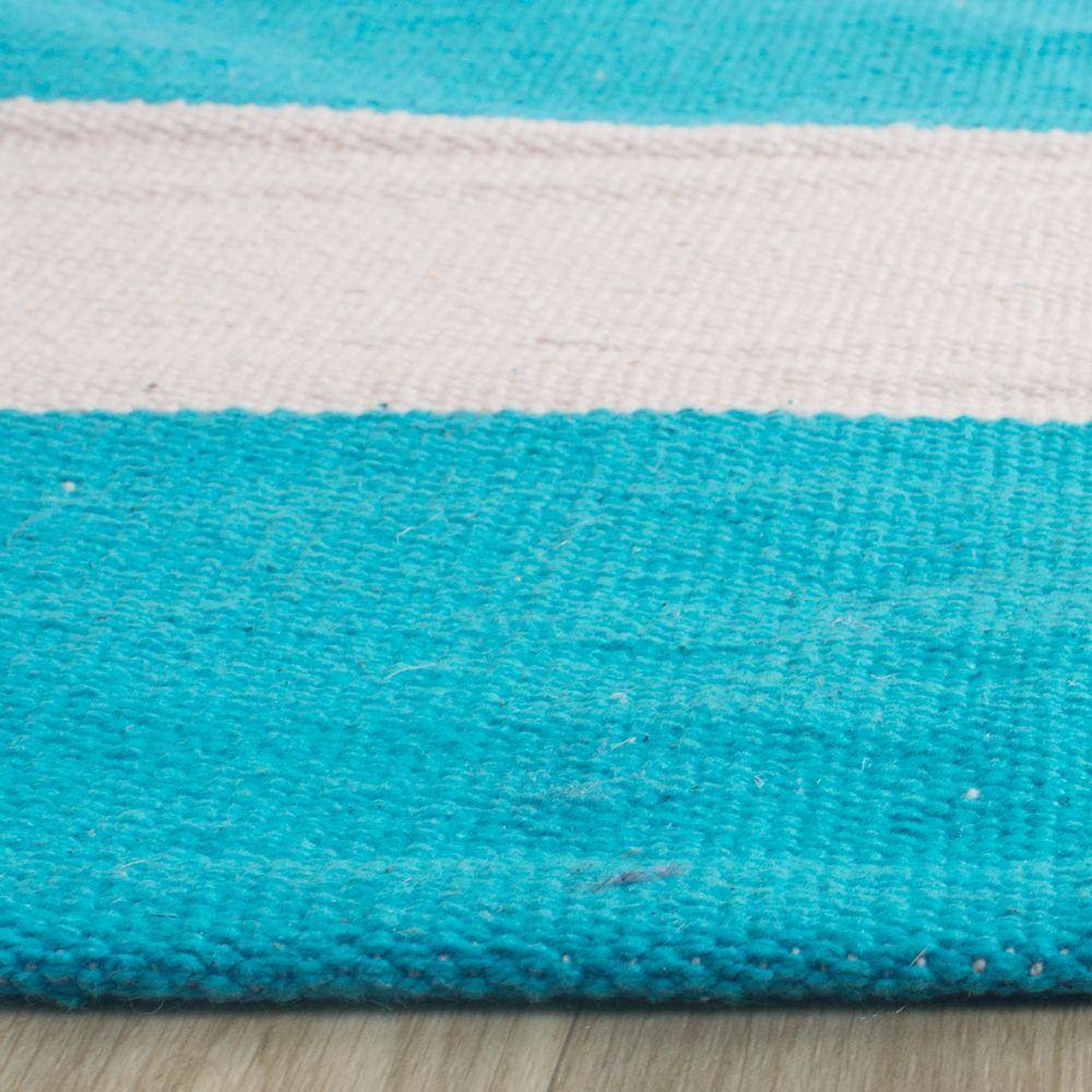Turquoise & Ivory Stripe Round Cotton Area Rug, 3' x 5'