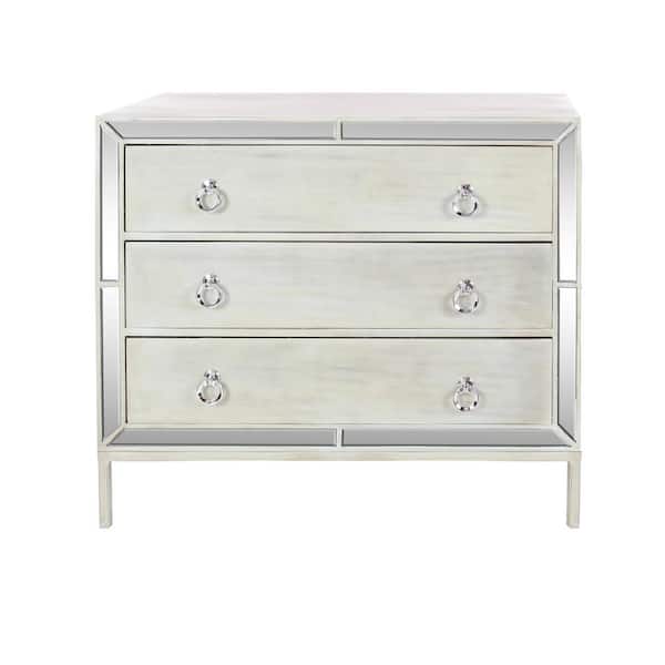 Litton Lane White Wood Chest with Ring Handles 32 in. X 36 in. X 16 in.