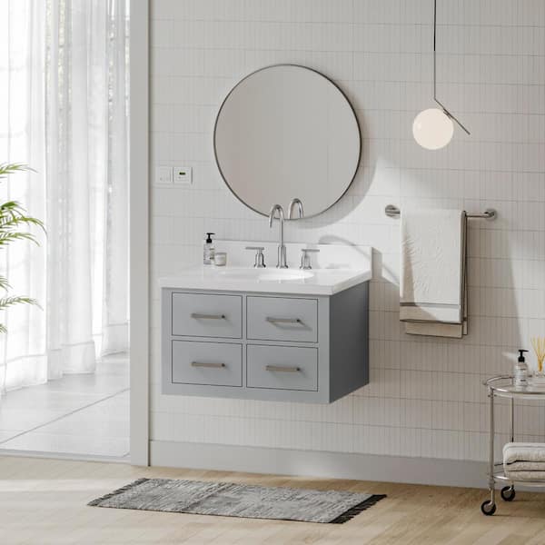 ARIEL Hutton 30 in. W x 22 in. D x 19.6 in. H Bath Vanity in Grey with Pure White Quartz Top