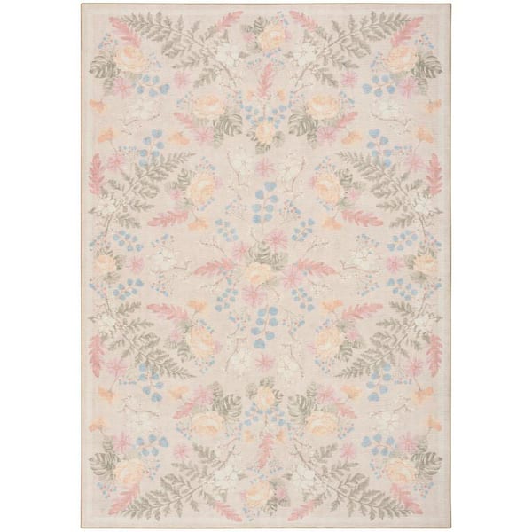 Botanical Washables Beige Multicolor 4 ft. x 6 ft. Floral Contemporary Area Rug