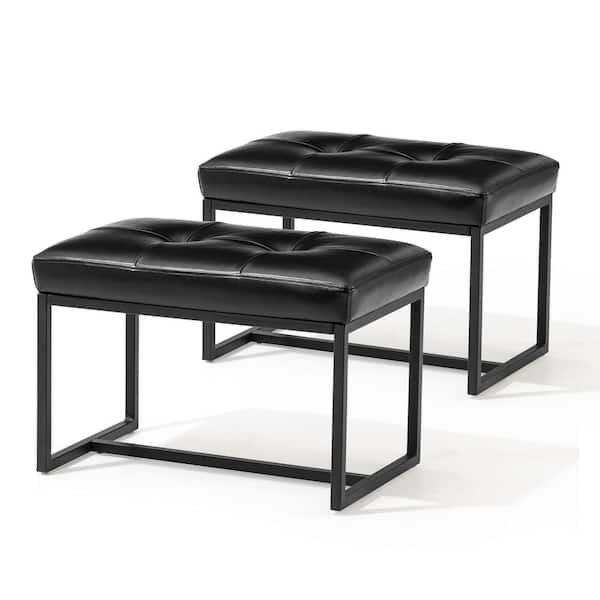 Glitzhome Modern Black Thick Leatherette Accent Stool (Set of 2)