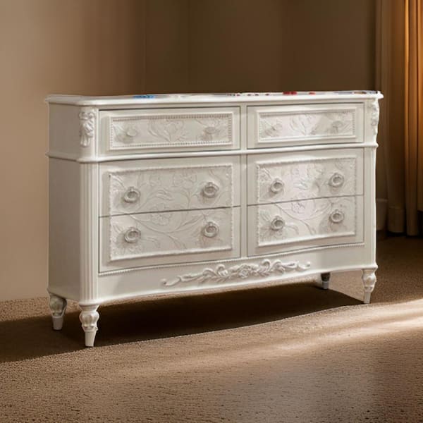 Benjara White 6 Drawer 55.37 in. Dresser Without Mirror