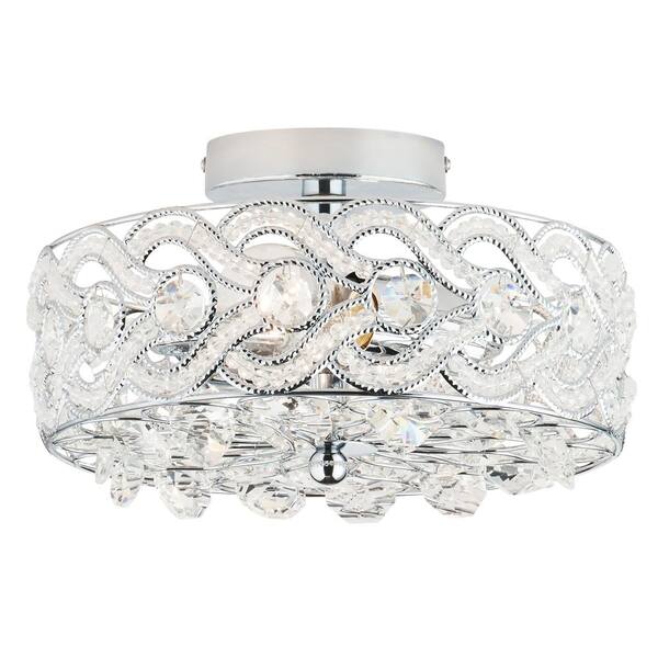 River of Goods 11.5" Olivia Semi-Flush Mount Pendant Metallic Silver : Crystal Accents, UL Listed, 2-Bulb Ceiling Fixture