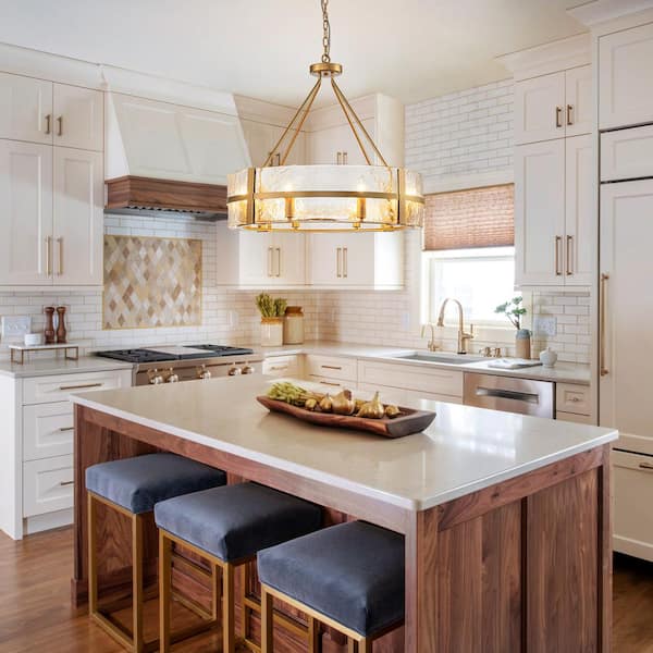 Dvorakova 27.95 in. 8-Light Gold Round Dimmable Chandelier with Textured Glass Shade