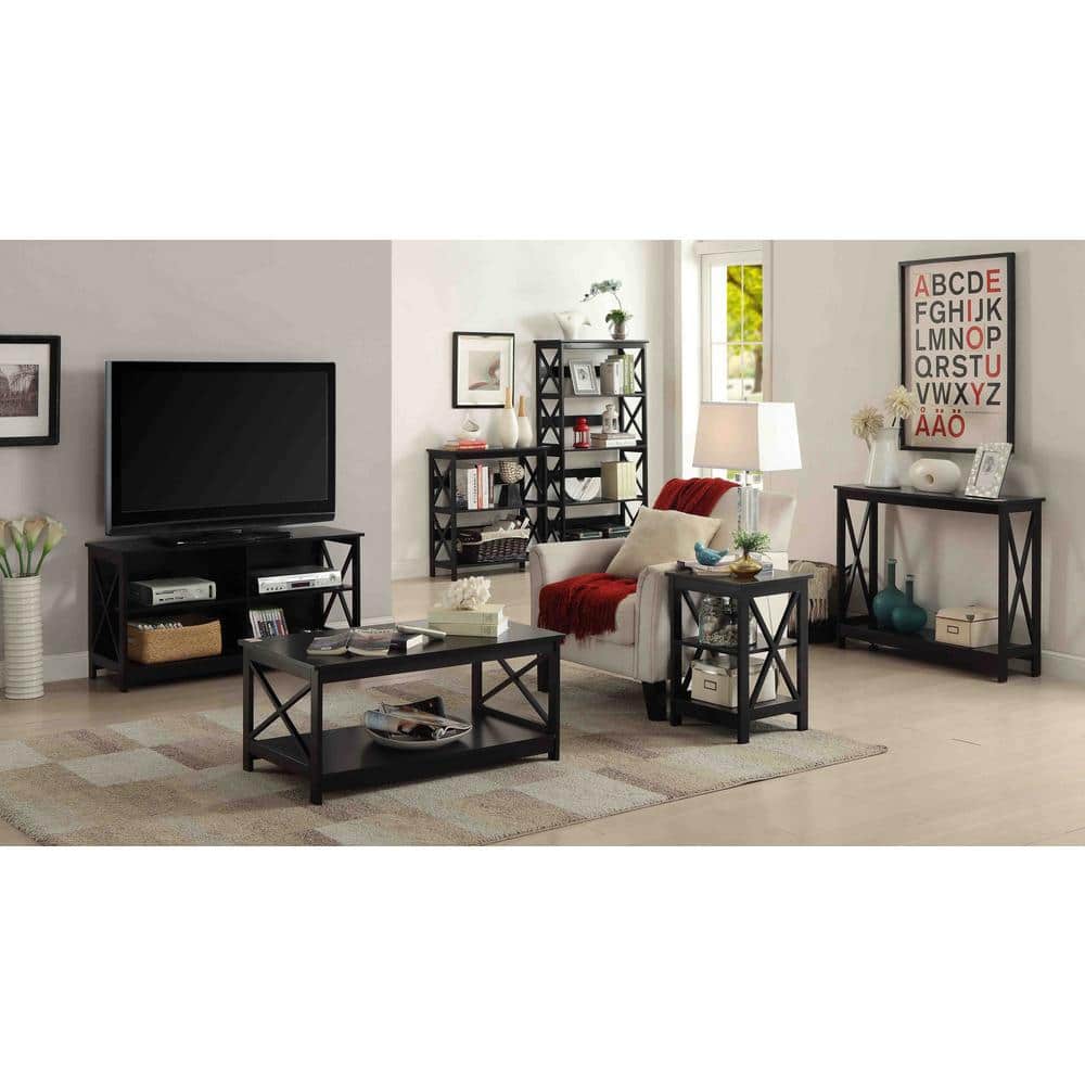 Oxford Classic Black Rectangular Wood Coffee Table with Lower Shelf