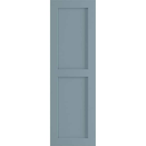 Ekena Millwork 12 in. x 37 in. PVC True Fit Two Equal Flat Panel Shutters Pair in Peaceful Blue