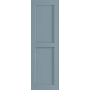 15 in. x 74 in. PVC True Fit Two Equal Flat Panel Shutters Pair in Peaceful Blue