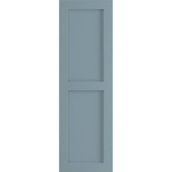 Ekena Millwork 18 in. x 34 in. PVC True Fit Two Equal Flat Panel Shutters Pair in Peaceful Blue