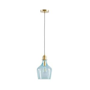 60-Watt 1 Light Gold Metal Base Bell Shaped Glass Mini Pendant Light with Clear Glass Shade, No Bulbs Included