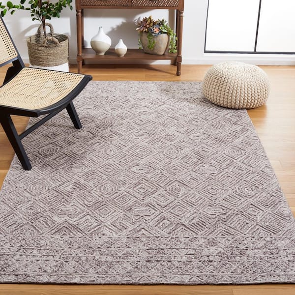 Textual Brown 6 ft. x 6 ft. Abstract Border Square Area Rug