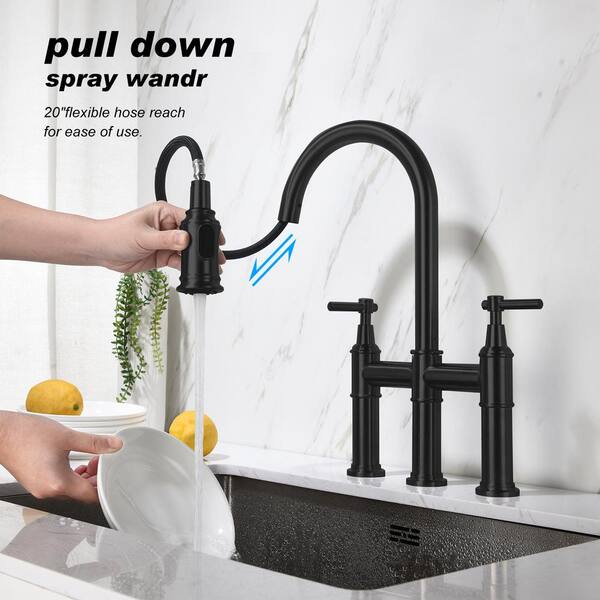 Double Handle 3 Holes Bridge Kitchen Faucet 1.8 GPM 8.66 in.Spout 