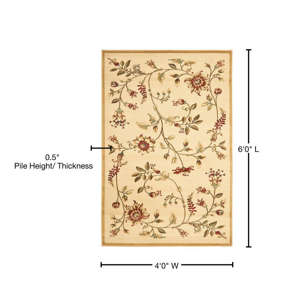 Ivory Floral Synthetic 4' x 6' Easy Care Area Rug
