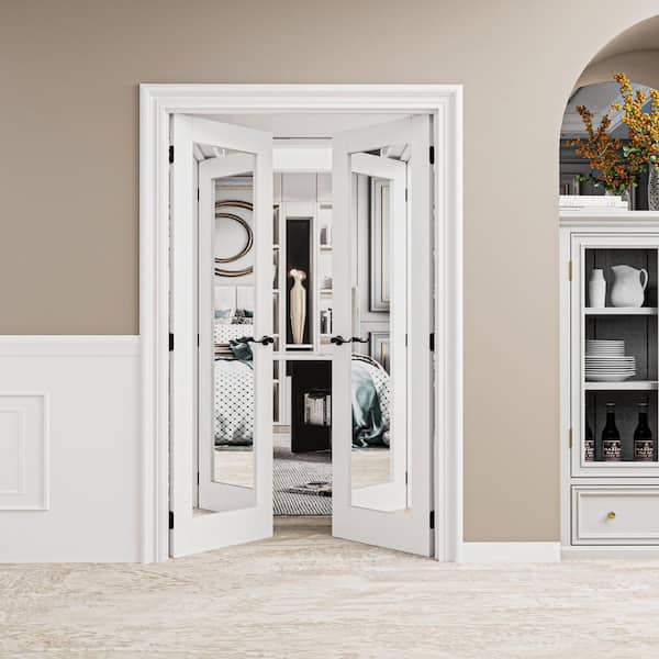 48 in. x 80 in. 1 Lite Mirrored Glass Solid Core White Primed Double Prehung French Door with Assemble Jamb Kit