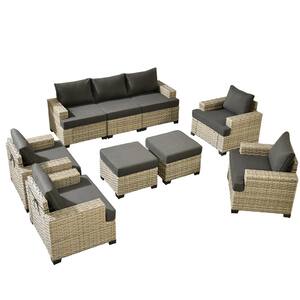 Taylor 9-Piece Wicker Outdoor Patio Conversation Seating Set with Black Cushions