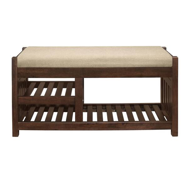 Hakea Brown Dark Walnut Wood Storage Bench with Cushion 19 in. x 38 in