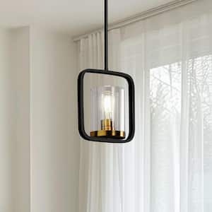 1-Light Black and Gold Pendant Light with Glass Shade, E26 Base, No Bulbs Included