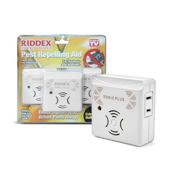 RIDDEX Sonic Plus Ultrasonic Pest Repellent, Plug in with side Outlet, Repels Rats, Mice, Roaches, Bugs and Insects, 3pk White