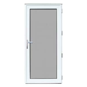 36 in. x 80 in. White Recessed Mount Left-Hand Meshtec Security Door with Tempered Glass Insert
