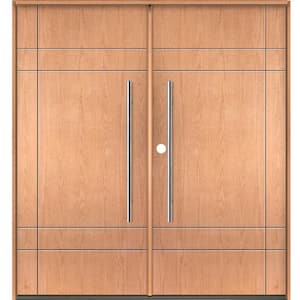 Summit Modern Faux Pivot 72 in. W. x 80 in. Right Active Inswing Stain Double Fiberglass Prehend Front Door