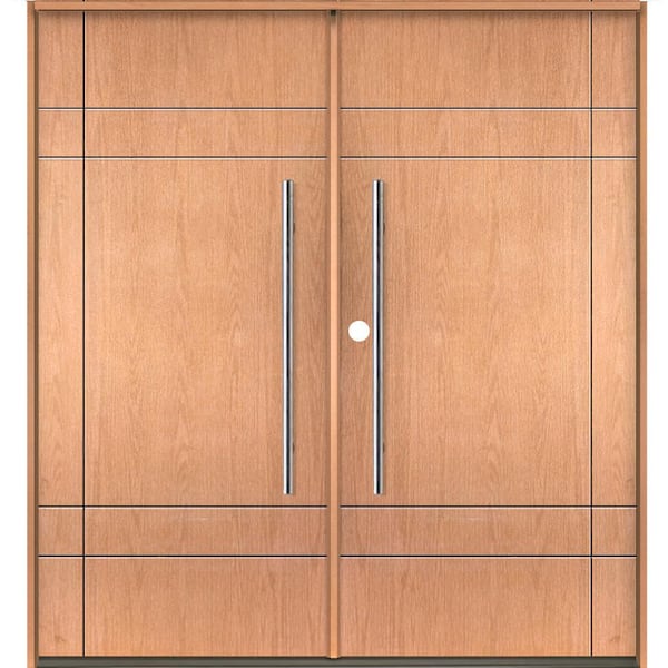 Krosswood Doors Summit Modern Faux Pivot 72 in. W. x 80 in. Right Active Inswing Stain Double Fiberglass Prehung Front Door