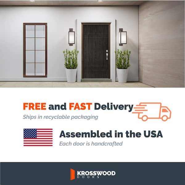 SUMMIT Modern 36 in. x 79 in. Left-Hand/Inswing 10-Grid Solid Panel Teak Stain Fiberglass Prehung Front Door