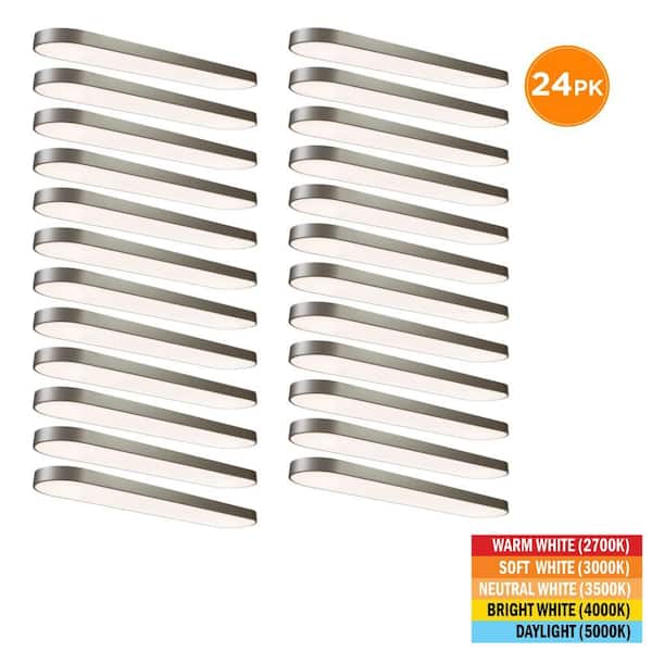 24-Pack 4 ft. x 10 in. Satin Nickel LED Flush Mount Ceiling Light Fixture 2700K 3000K 3500K 4000K 5000K 4000 Lumens