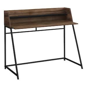 48 in. L Brown Reclaimed Wood-Look Black Computer Desk Small Hutch 1-Shelf Trapezoid-Shaped Legs