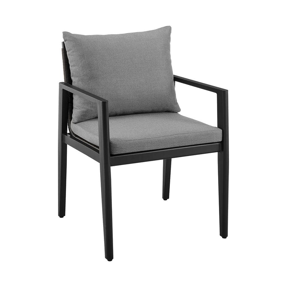 Grand Black Aluminum Outdoor Dining Chairs with Dark Gray Cushions - Set of 2