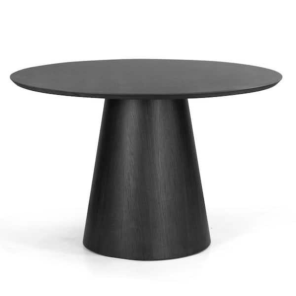 Blake Black Round Wood 47.3 in. Pedestal Dining Table Seats 6