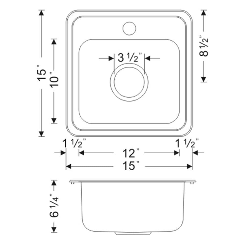 Sleek 15'' Square Stainless Steel Modern Kitchen Sink with Matte Finish
