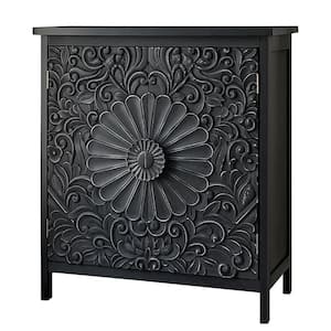 36.4 in. Floral Black Accent Storage Cabinet with 2-Door