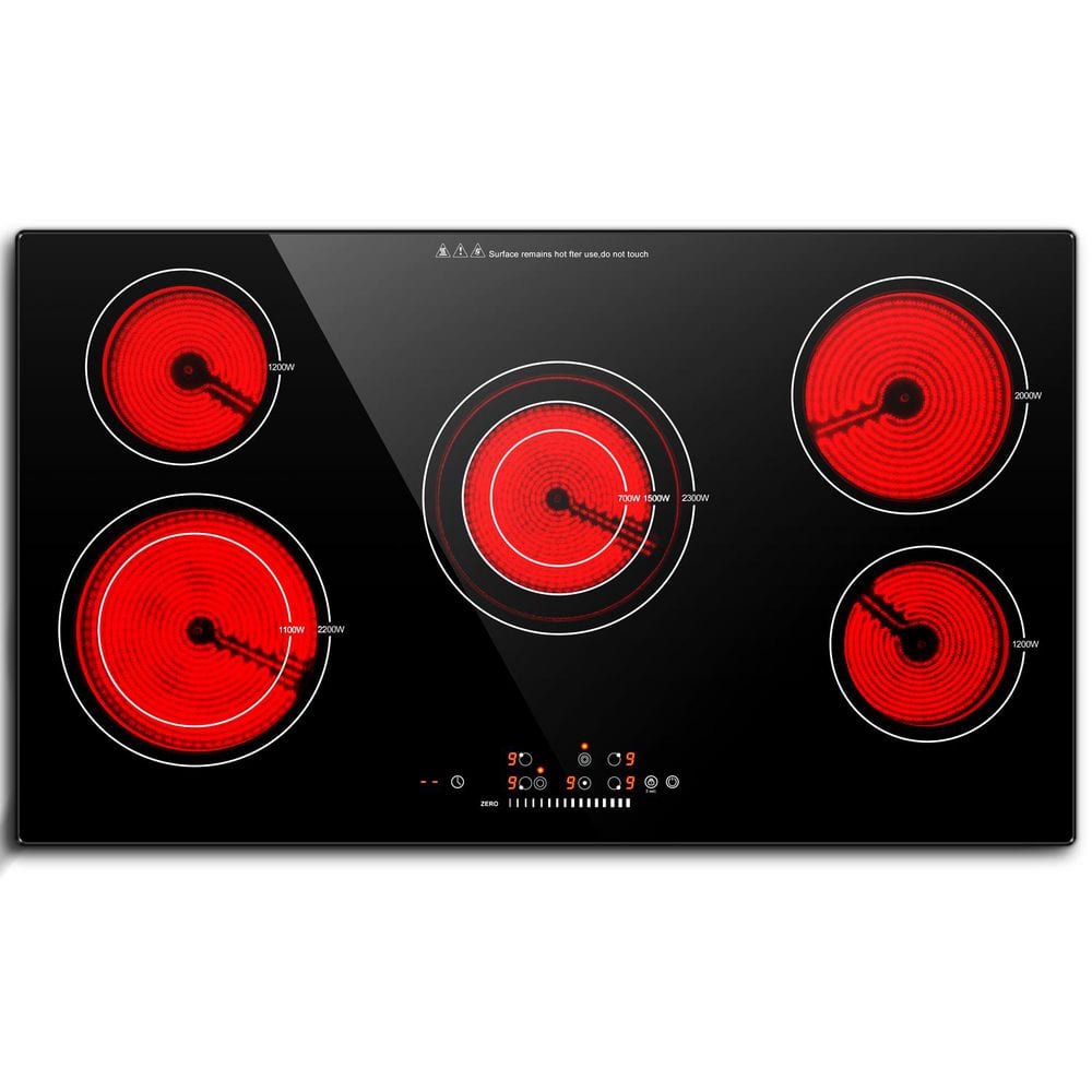 36 in. Electric Cooktop with 5-Elements, 8900-Watt 9-Levels Ceramic Stove Top with Safety Lock, 99-minutes Timer, Black