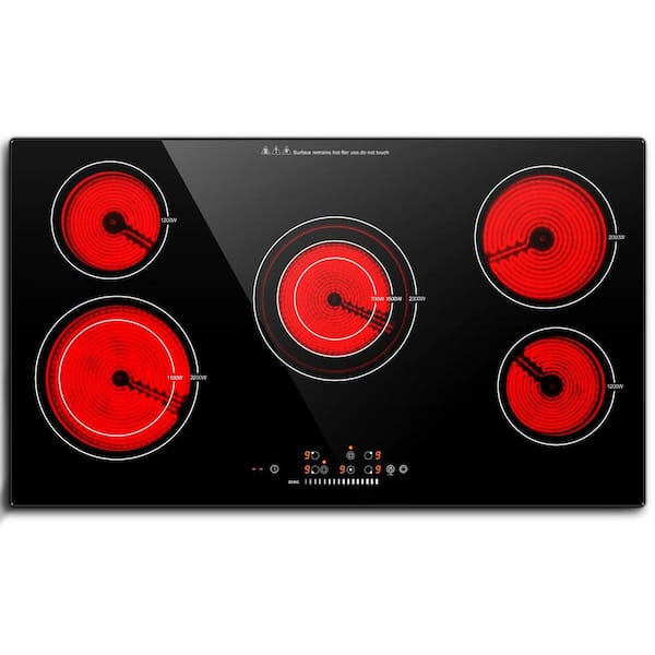 36 in. Electric Cooktop with 5-Elements, 8900-Watt 9-Levels Ceramic Stove Top with Safety Lock, 99-minutes Timer, Black