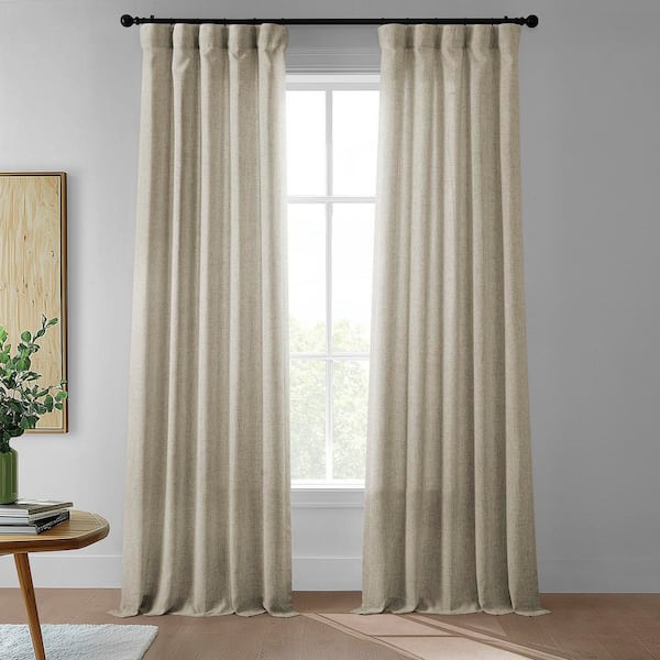 Rustic Oatmeal Gray FarmTown Faux Linen 50 in. W x 96 in. L Rod Pocket Sheer Curtain Pair (Set of 2)