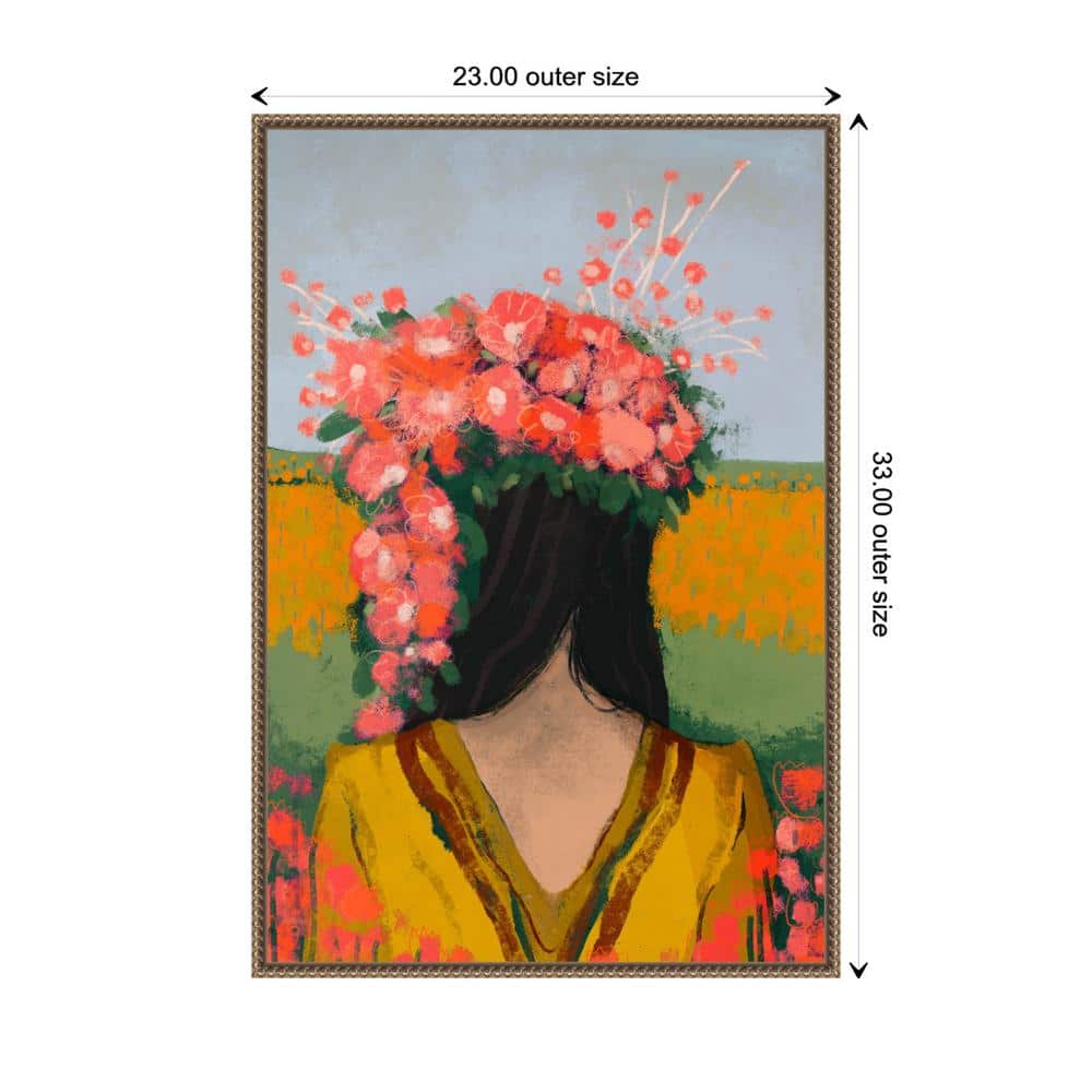 Woman with Floral Wreath Abstract Canvas Print in Bronze Frame