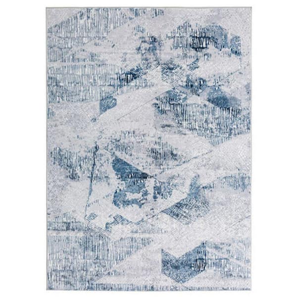 Benjara Modern Blue and Gray 8 ft. x 10 ft. Abstract Art Design Polypropylene Fabric Area Rug