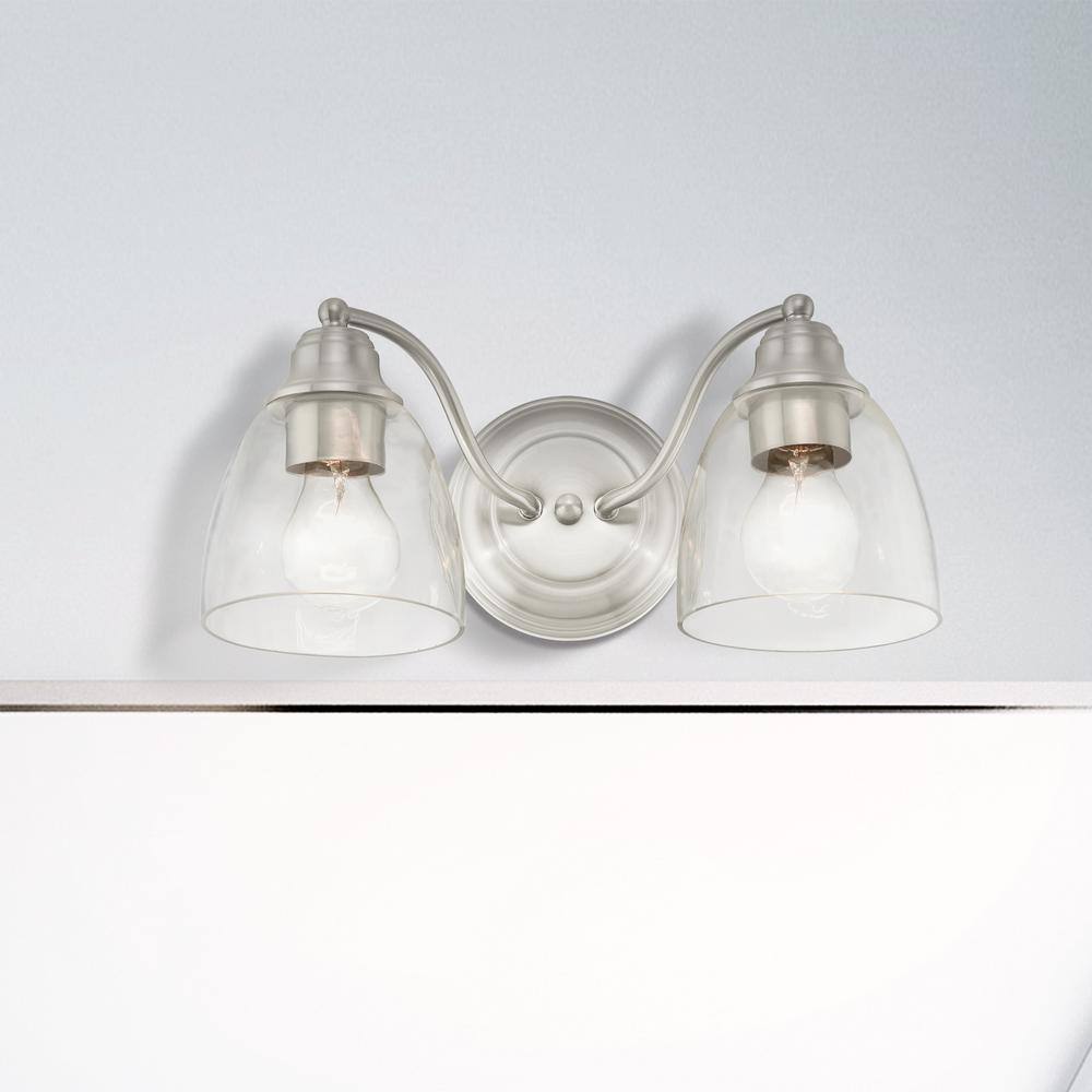 Montgomery Brushed Nickel 2-Light Vanity with Clear Hand-Blown Glass