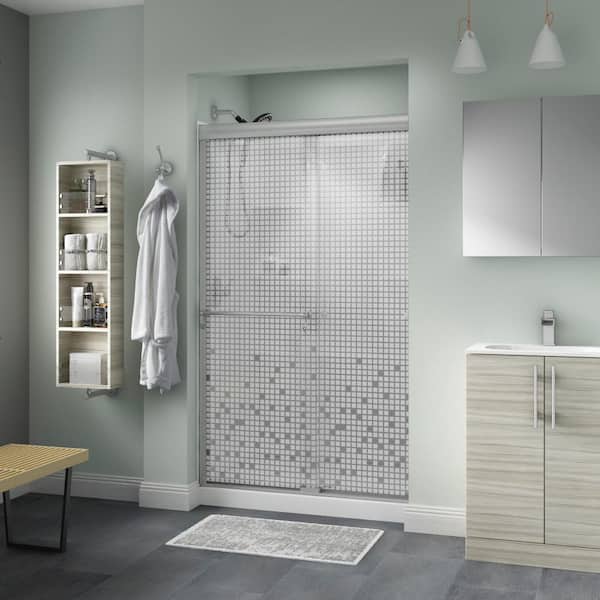 Delta Traditional 48 in. x 70 in. Semi-Frameless Sliding Shower Door in Nickel with 1/4 in. (6mm) Mozaic Glass
