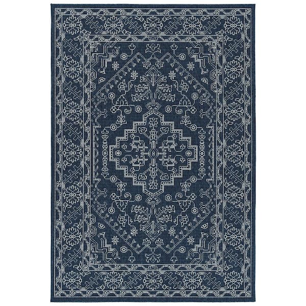 Kaleen Sunice Navy 7 ft. 2 in. x 10 ft. 5 in. Rectangle Residential Indoor/Outdoor Area Rug
