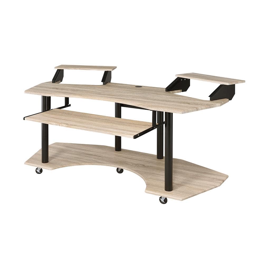 Natural Oak Studio Desk with Keyboard Tray and Shelves