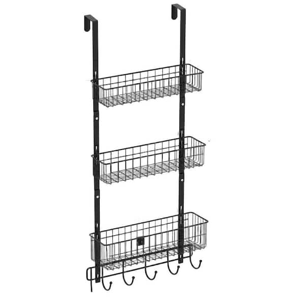 Black Over The Door Organizer with Hooks, 3 Tier Hanging Storage Shelf, Metal Towel Hanger with Baskets for Bedroom