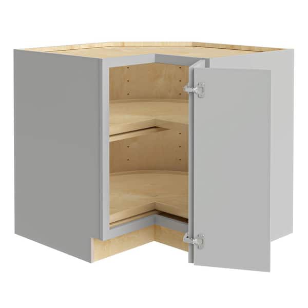 Newport 36 in. W x 24 in. D x 34.5 in. H Assembled Plywood Corner Lazy Susan Base Kitchen Cabinet in Pearl Gray RH