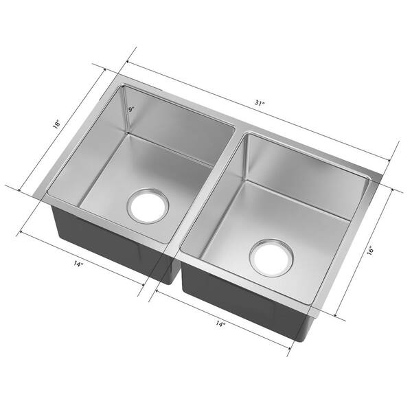 CHESHIRE 31 in. Tiny Radius Undermount 50/50 Double Bowl 18 Gauge